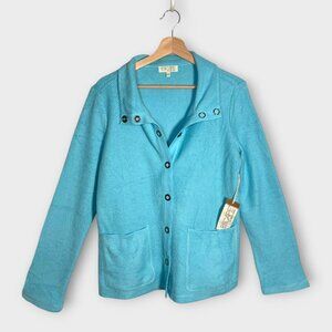 Escape By Habitat Snap Button Cardigan Jacket Sz SMALL 100% Cotton Blue